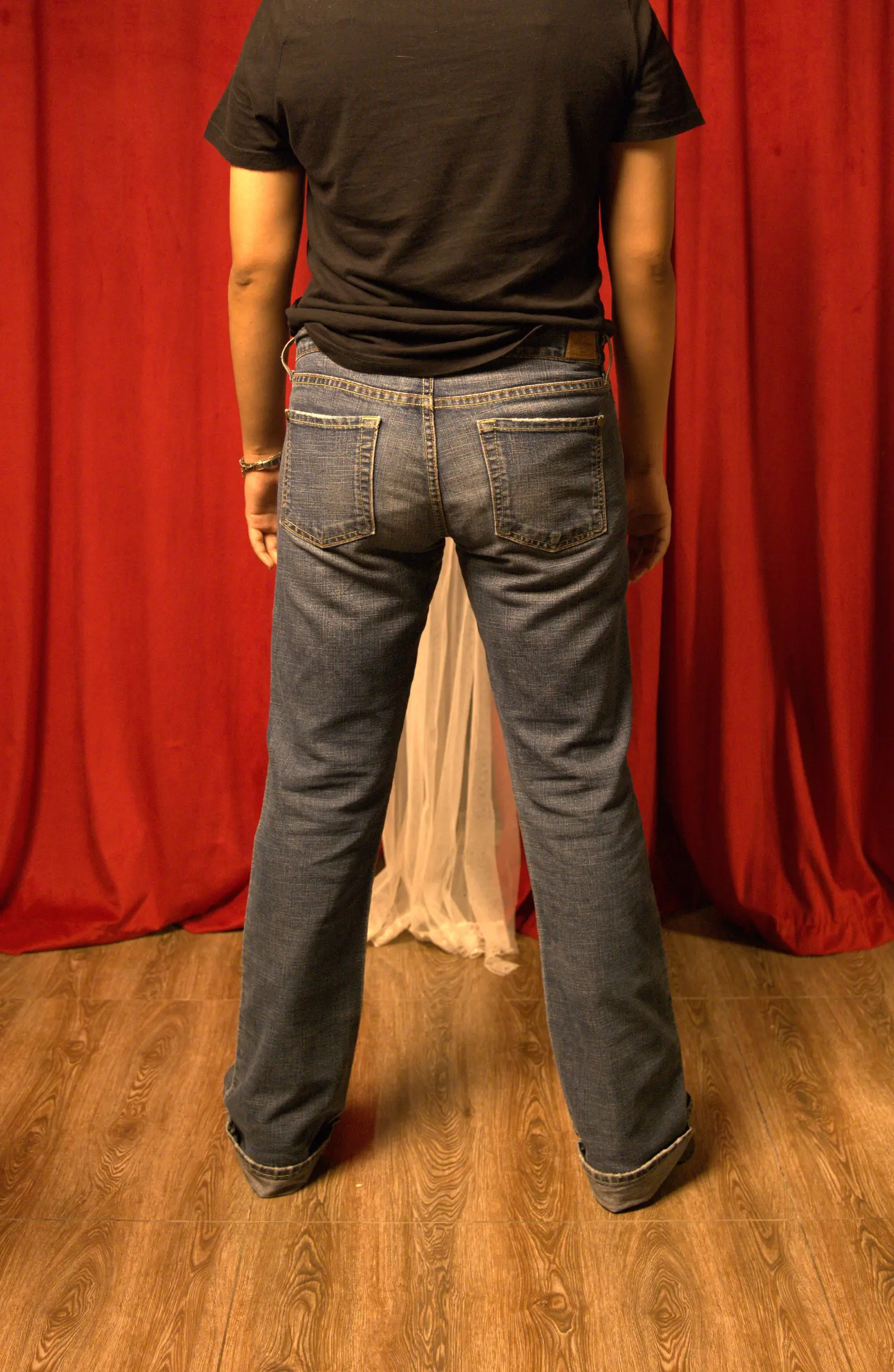 Donut wearing the pants and shoes, back body view, with selectable sponsor placements